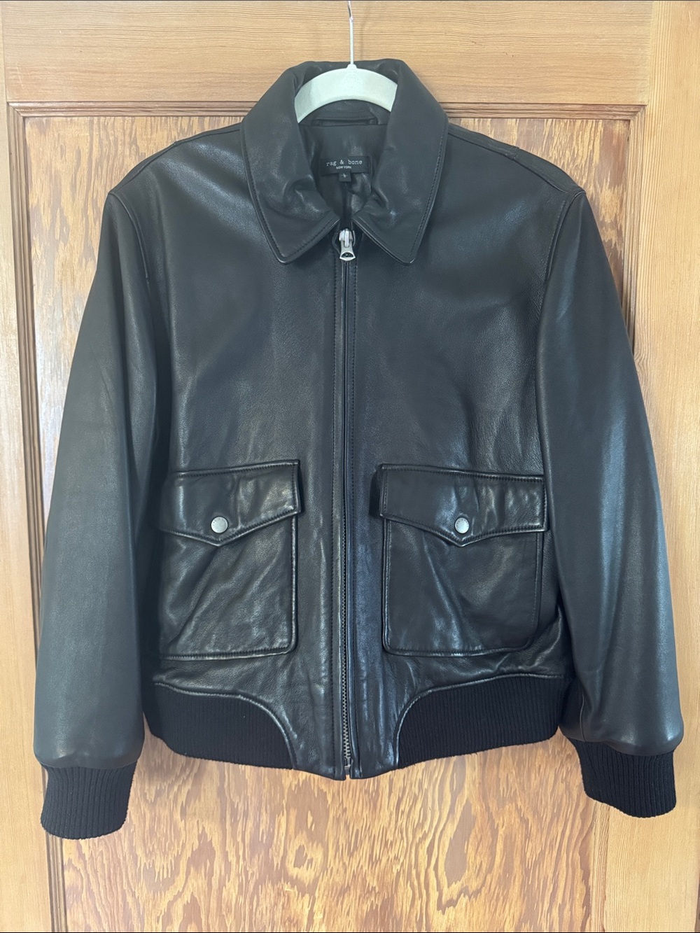 rag & bone Black Leather Bomber Jacket